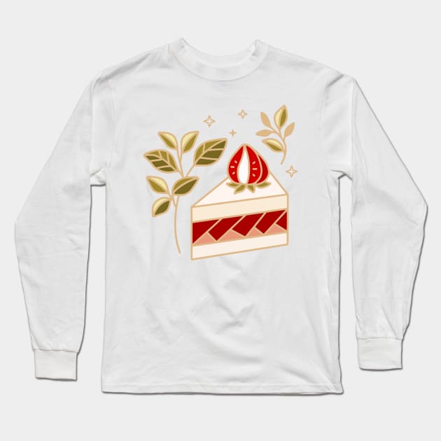 Strawberry cake and leaf branch Long Sleeve T-Shirt by thecolorblooms